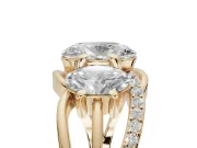 Oval Three Stone Split Shank Engagement Ring Setting | Matching Sides | Yellow Gold