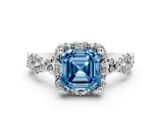 Asscher Cut Milgrain Halo Engagement Ring Setting for a Fancy Blue Lab-Grown Diamond | Graduated Shoulders | White Gold