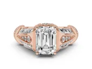 Emerald Cut Diamond Vintage-Inspired Milgrain Ring Set in Rose gold with Accent Split Shank