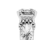 Asscher Cut Diamond Filigree Halo Engagement Ring Set in Platinum with Prong Setting