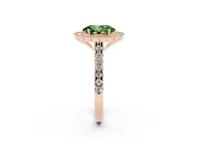 Fancy Green Oval Cut Diamond Milgrain Floral Halo Engagement Ring Set in Rose gold with Pavé Band