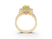 Oval Double Halo Split Shank Engagement Ring Setting for a Fancy Yellow Lab-Grown Diamond | Pave Strands | Yellow Gold