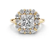 Princess Cut Cluster Halo Engagement Ring Setting | Large Round Accents | Yellow Gold