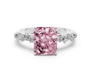 Fancy Pink Radiant Cut Diamond Cluster Solitaire Ring Set in Silver with Prong Setting