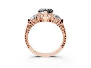Fancy Black Heart Cut Diamond Three-Stone Ring Set in Rose gold with Milgrain Band