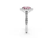 Fancy Pink Oval Cut Diamond Milgrain Floral Halo Engagement Ring Set in Silver with Pavé Band