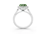Fancy Green Heart Cut Diamond Halo Engagement Ring Set in White gold with Filigree Band and Prong-Set Center