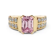 Emerald Cut Half Bezel Engagement Ring Setting for a Fancy Pink Lab-Grown Diamond | Channel Band | Yellow Gold