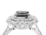 Fancy Black Radiant Cut Lab-Grown Diamond Double Halo Statement Ring Set in Sterling Silver with Pavé Band