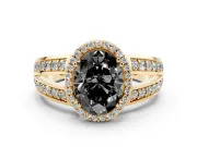Oval Halo Engagement Ring Setting for a Black Center | Two-Row Pavé Split Shank | Yellow Gold