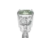 Princess Cut Three Stone Engagement Ring Setting for a Fancy Green Lab-Grown Diamond | Tapered Pave Band | White Gold