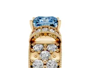 Princess Cut Vintage Pave Engagement Ring Setting for a Fancy Blue Lab-Grown Diamond | Milgrain Edges | Yellow Gold