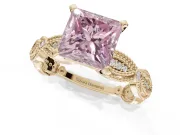 Princess Cut Vintage Engagement Ring Setting for a Fancy Pink Lab-Grown Diamond | Graduated Stations | Yellow Gold