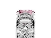 Oval Vintage Milgrain Pave Engagement Ring Setting for a Fancy Pink Lab-Grown Diamond | Crescent Side Rows | White Gold