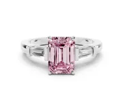 Emerald Cut Three-Stone Engagement Ring Setting for a Fancy Pink Lab-Grown Diamond | Tapered Baguettes | Platinum