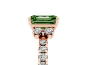 Emerald Cut Side Stone Engagement Ring Setting for a Fancy Green Lab-Grown Diamond | Pave Band | Rose Gold