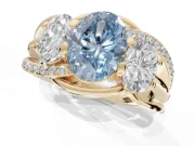 Oval Three Stone Split Shank Engagement Ring Setting for a Fancy Blue Lab-Grown Diamond | Matching Sides | Yellow Gold