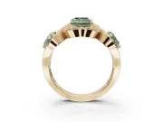 Radiant Cut Three Stone Halo Engagement Ring Setting for a Fancy Green Lab-Grown Diamond | Pavé Wave Band | Yellow Gold