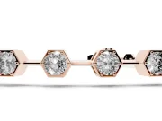 Round Lab-Grown Diamond Hexagon Frame Station Bracelet | Bar Links | Rose Gold