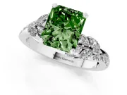 Fancy Green Radiant Cut Diamond Solitaire Ring Set in White gold with Marquise Twist Band and Prong Setting