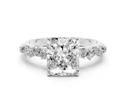 Radiant Cut Diamond Cluster Solitaire Ring Set in White gold with Prong Setting
