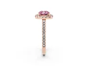 Cushion Cut Pave Halo Engagement Ring Setting for a Fancy Pink Lab-Grown Diamond | Pave Band | Rose Gold