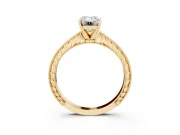 Emerald Cut Diamond Solitaire Milgrain Engraved Band Set in Yellow gold with Prong Setting