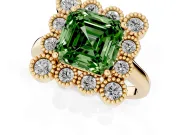 Asscher Cut Milgrain Cluster Halo Engagement Ring Setting for a Fancy Green Lab-Grown Diamond | Plain Band | Yellow Gold
