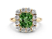 Radiant Cut Cluster Halo Engagement Ring Setting for a Fancy Green Lab-Grown Diamond | Large Round Accents | Yellow Gold