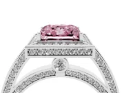 Fancy Pink Princess Cut Diamond Halo Pavé Split Shank Ring Set in Silver with Prong Setting