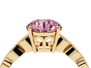 Round Milgrain Solitaire Engagement Ring Setting for a Fancy Pink Lab-Grown Diamond | Yellow Gold