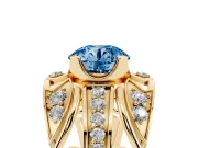 Round Art Deco Graduated Engagement Ring Setting for a Fancy Blue Lab-Grown Diamond | Yellow Gold