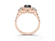 Cushion Cut Three Stone Engagement Ring Setting for a Black Center | Accented Shoulders | Rose Gold