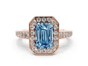 Emerald Cut Framed Halo Engagement Ring Setting for a Fancy Blue Lab-Grown Diamond | Rose Gold