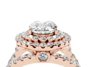 Oval Double Halo Split Shank Engagement Ring Setting | Pave Strands | Rose Gold