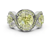 Round Three Stone Halo Engagement Ring Setting for a Fancy Yellow Lab-Grown Diamond | Pavé Wave Band | Platinum