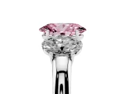 Fancy Pink Oval Cut Diamond Three-Stone Ring Set in Silver with Bold Center and Classic Band