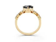 Heart-Shaped Scattered Accent Engagement Ring Setting for a Black Center | Slim Band | Yellow Gold