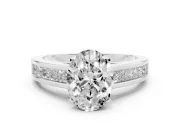 Oval Cut Diamond Solitaire Ring Set in Silver with Channel-Set Band and Prong Setting