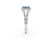 Emerald Cut Halo Engagement Ring Setting for a Fancy Blue Lab-Grown Diamond | V-Split Pavé Band | Sterling Silver