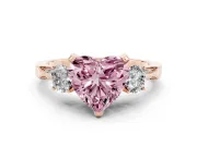 Heart-Shaped Hidden Halo Three Stone Engagement Ring Setting for a Fancy Pink Lab-Grown Diamond | Rose Gold
