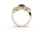 Round Three Stone Halo Engagement Ring Setting for a Black Center | Haloed Side Stones | Yellow Gold