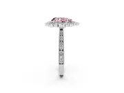 Fancy Pink Pear Cut Diamond Halo Milgrain Pavé Ring Set in Platinum with Prong Setting