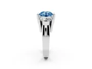 Fancy Blue Round Cut Diamond Three-Stone Channel Set Ring Set in Silver with Smooth Polished Band