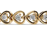 Round Lab-Grown Diamond Heart Link Tennis Bracelet | Double Outline | Yellow Gold