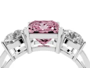 Princess Cut Three Stone Engagement Ring Setting for a Fancy Pink Lab-Grown Diamond | Wide Plain Band | Platinum