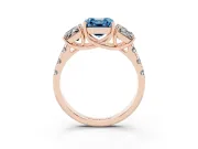 Asscher Cut Three Stone Engagement Ring Setting for a Fancy Blue Lab-Grown Diamond | Accented Shoulders | Rose Gold