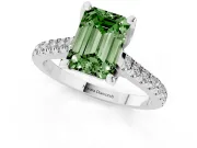 Emerald Cut Hidden Halo Pave Engagement Ring Setting for a Fancy Green Lab-Grown Diamond | Claw Prongs | Sterling Silver