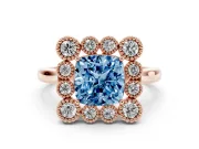 Cushion Cut Milgrain Cluster Halo Engagement Ring Setting for a Fancy Blue Lab-Grown Diamond | Plain Band | Rose Gold