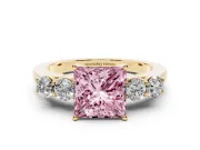 Princess Cut 5 Stone Engagement Ring Setting for a Fancy Pink Lab-Grown Diamond | Yellow Gold